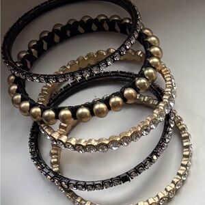 Costume Jewelry Stack- Plated Elegant Gold and Silver Beaded Bangles